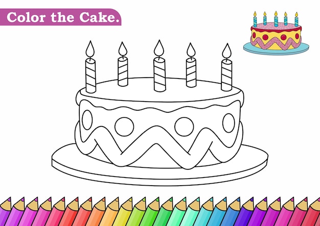 Coloring page for Cake vector illustration Kindergarten children Coloring pages activity worksheet