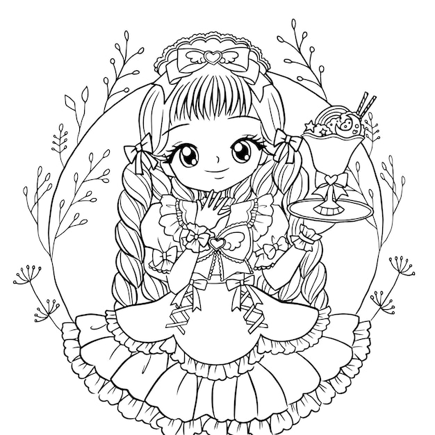 coloring page cartoon cute kawaii manga illustration clipart kid drawing character