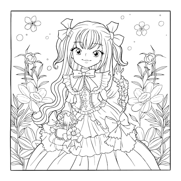 Premium Vector | Coloring page cartoon doodle cute kawaii manga ...