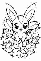 Vector a coloring page of cartoon eevee hidden in flowers coloring page of eevee