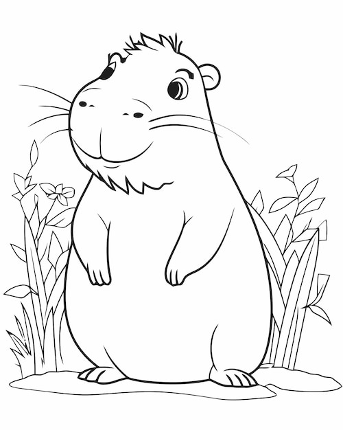 Coloring page of a cartoon guinea pig