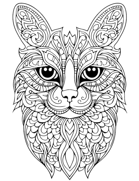 Vector coloring page cat mandala