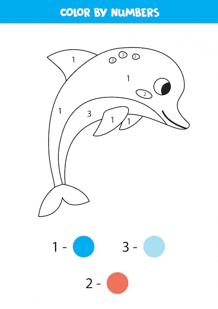 Coloring page for children. Cute cartoon blue dolphin.