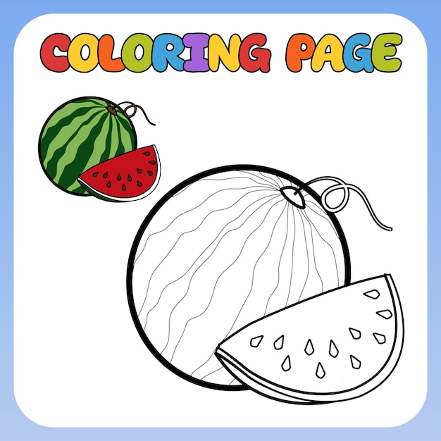 Vector coloring page for children image of watermelon childrens vector illustration