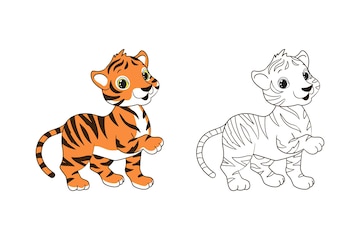 Premium Vector | Coloring page for children, little striped tiger cub. vector illustration in cartoon style, isolated line art Premium Vector | Coloring page for children, little striped tiger cub. vector illustration in cartoon style, isolated line art