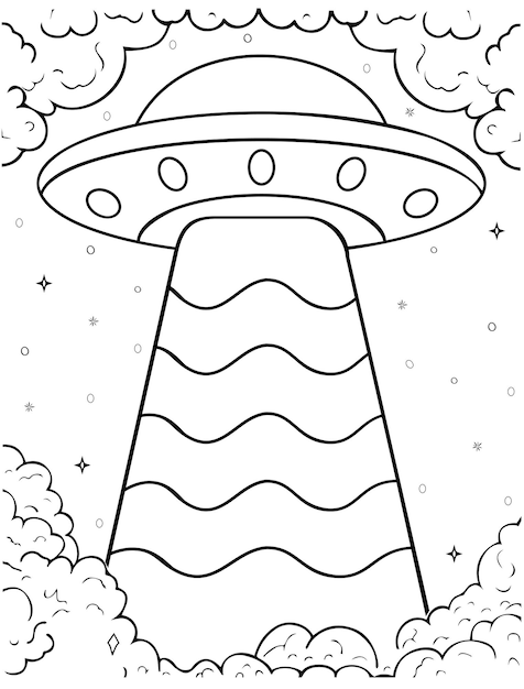 우주를 주제로 한 어린이용 컬러 페이지 흑백 UFO