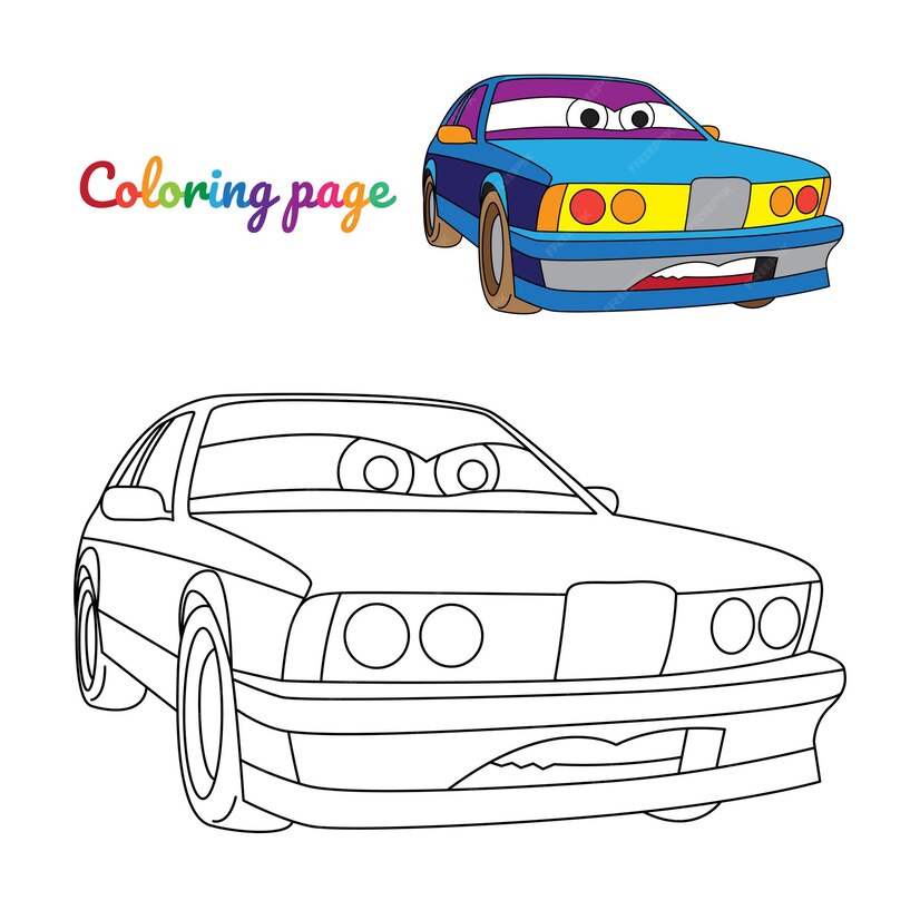 Premium Vector | Coloring page for children with cartoon blue car character