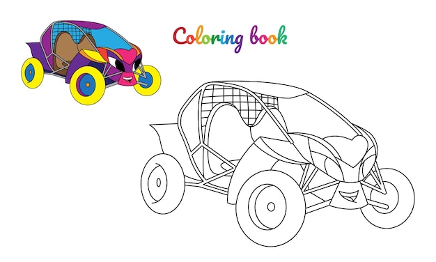 Pagina da colorare per bambini con personaggio dei cartoni animati con buggy