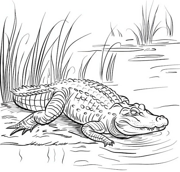 Vector a coloring page of a crocodile in the water