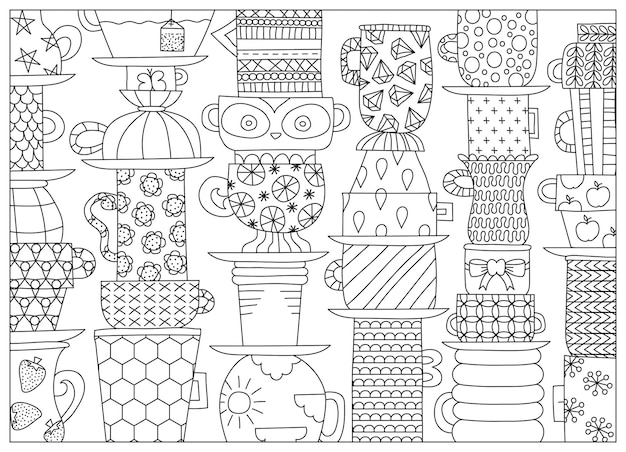 Coloring page cups vector illustration