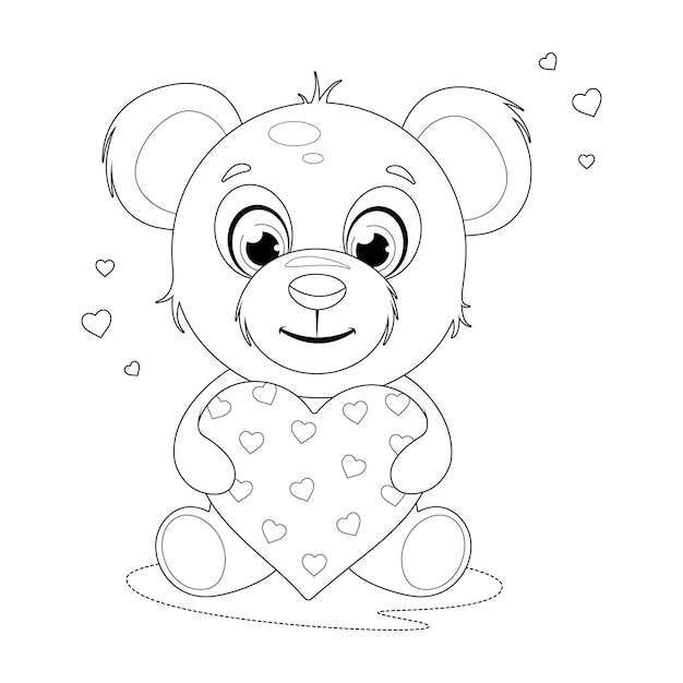 Coloring page Cute and beautiful teddy bear with hearts