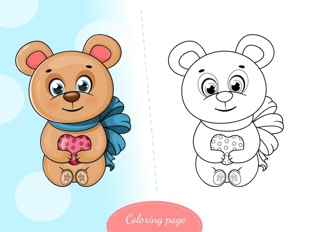 Coloring page A cute cartoon bear with heart