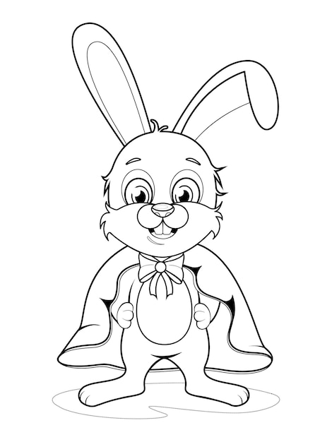 Vector coloring page cute cartoon bunny in a raincoat and with a bow