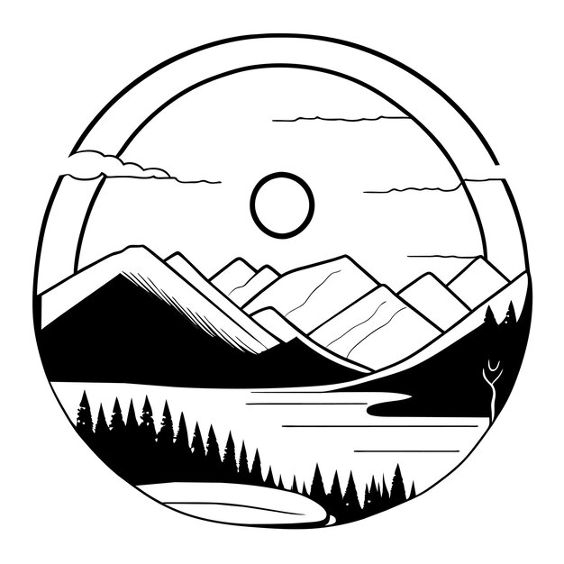 Coloring page design natural park with mountain