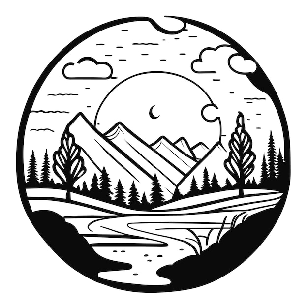 Coloring page design natural park with mountain