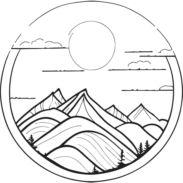 Premium Vector | Coloring page design natural park with mountain