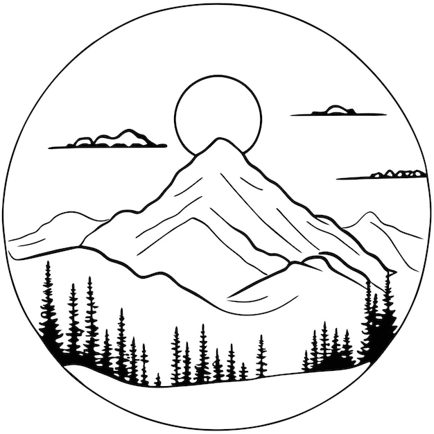 Vector coloring page design natural park with mountain