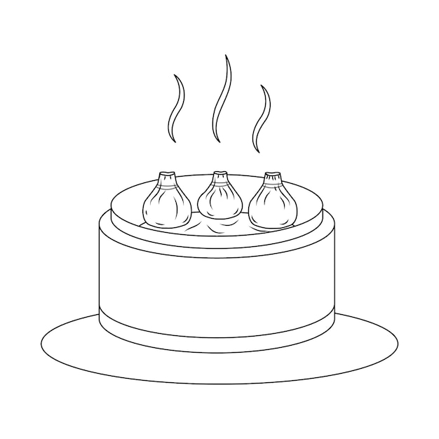 Coloring page dim sum in basket Asian food Traditional Dumpling on Steamed Vector illustration