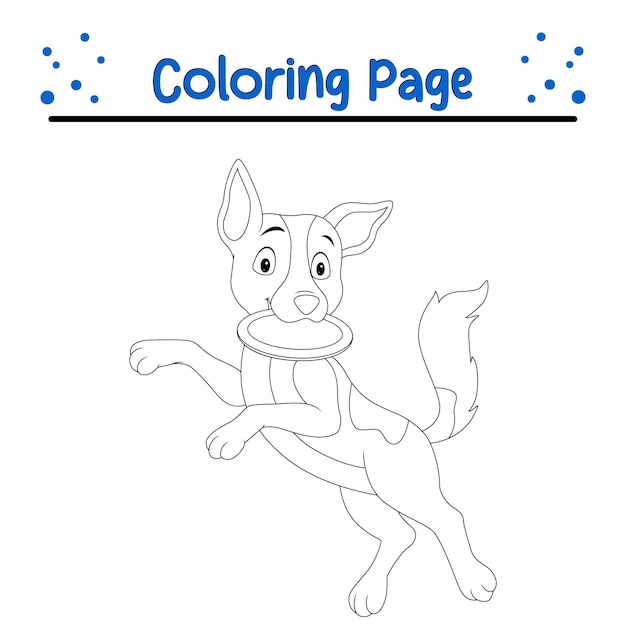 Coloring page dog playing flying disc