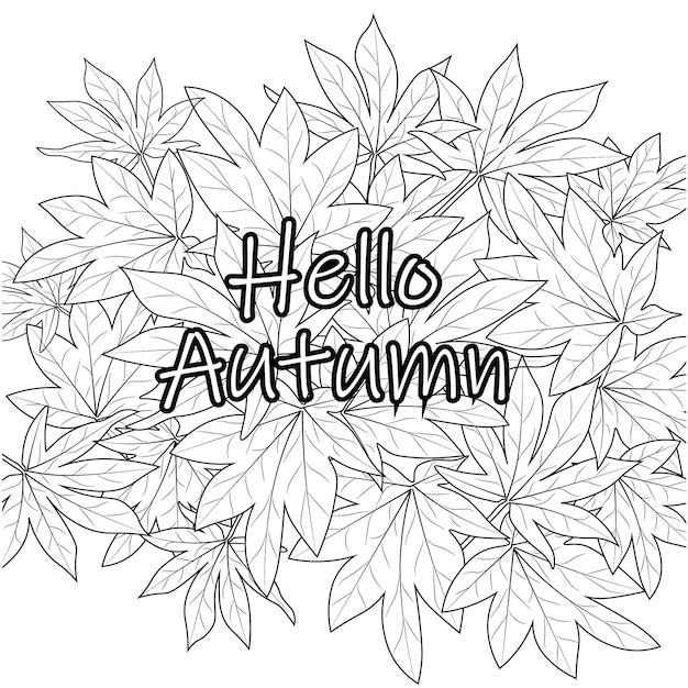 coloring page for falling autumn isolated hand drawn illustration vector sketch of engraved ink art.