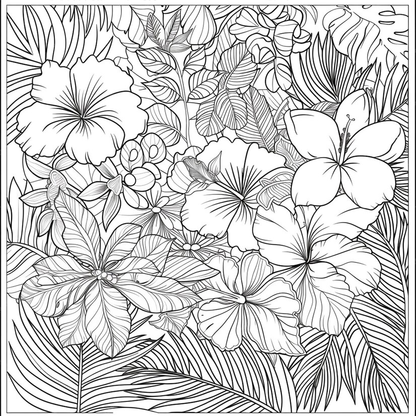Coloring Page Featuring Tropical Fauna Premium AIgenerated vector