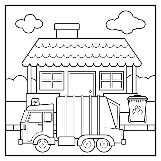 Coloring page of garbage truck