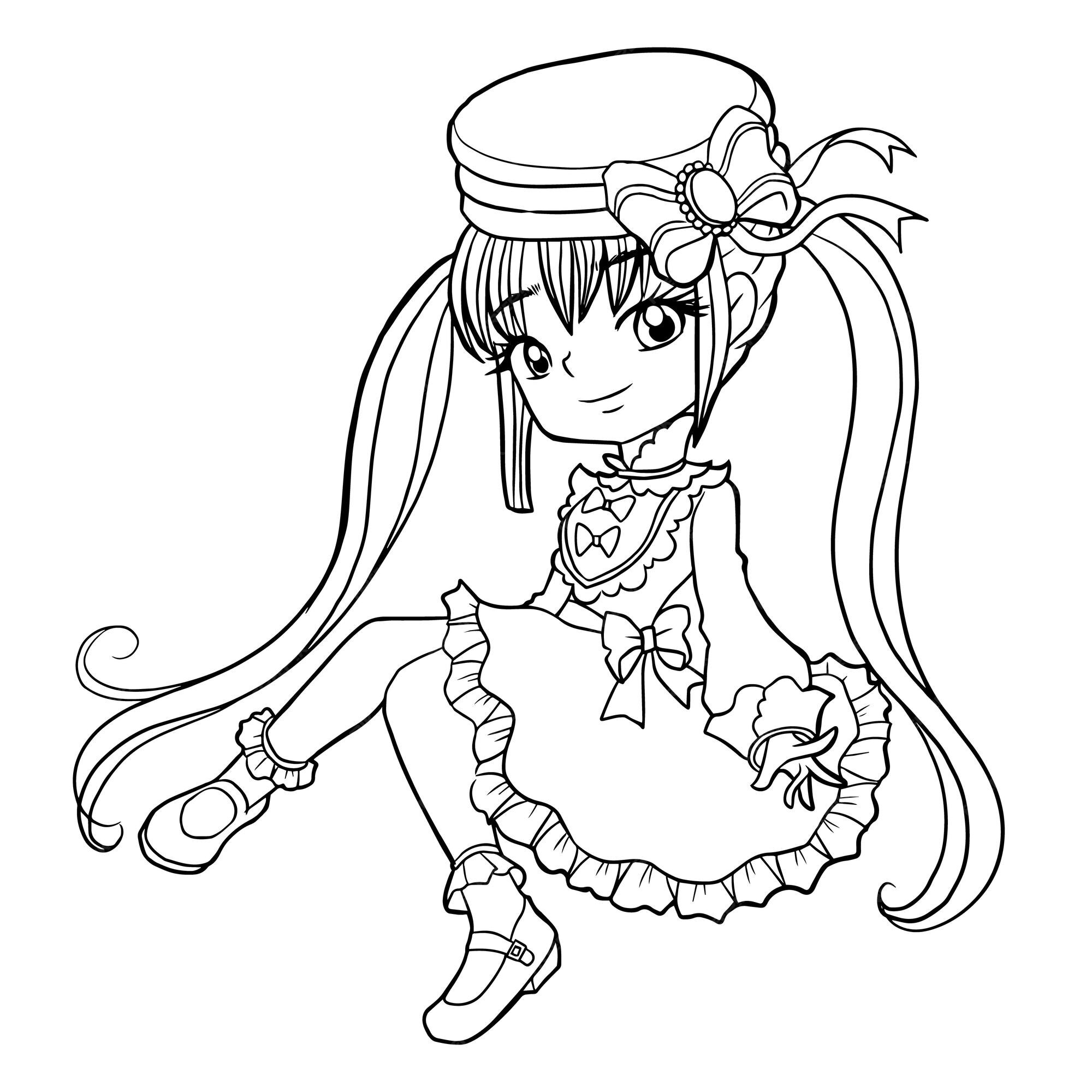 Girl cartoon doodle kawaii anime coloring page cute illustration