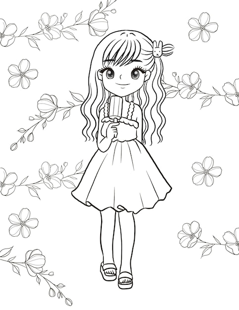 coloring page girl cartoon anime cute character