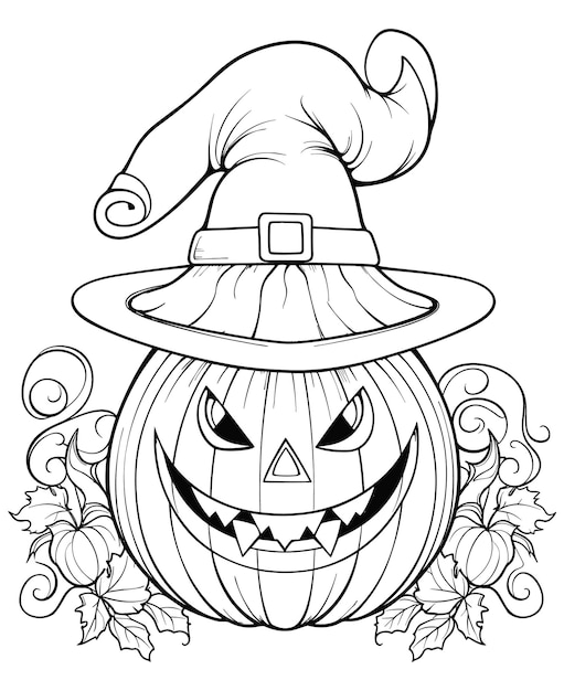 Coloring page Halloween pumpkin Coloring activity for kids Black and white outline