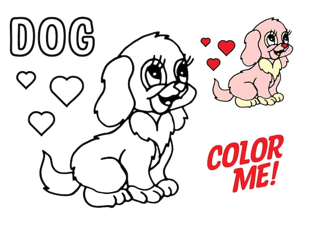 Coloring page of a hand-drawn cute dog