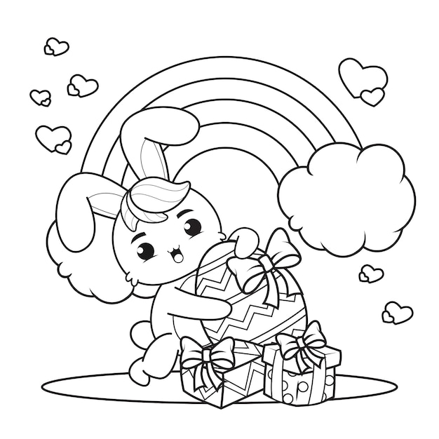 Coloring page Happy Easter with Bunny