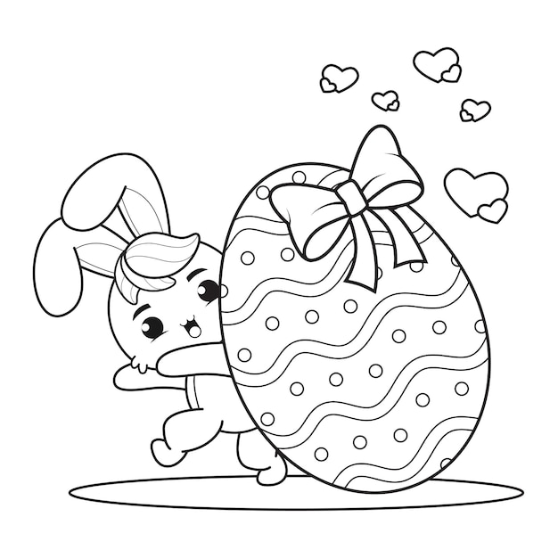 Vector coloring page happy easter with bunny