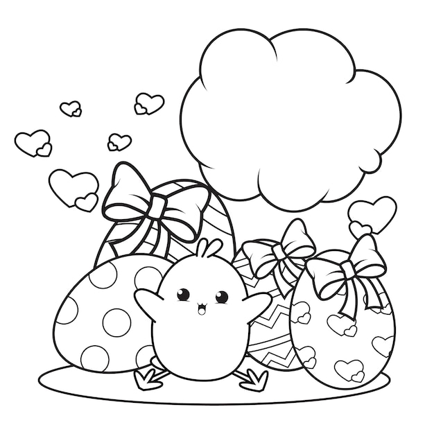 Coloring page Happy Easter with cute baby chick_9