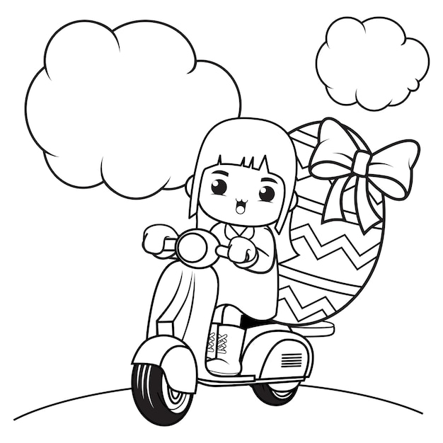 Coloring page Happy Easter with cute girl_20