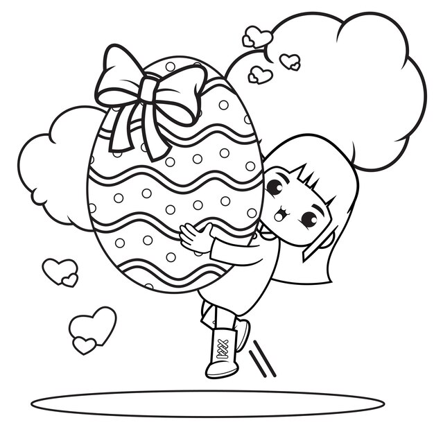 Coloring page Happy Easter with cute girl_5