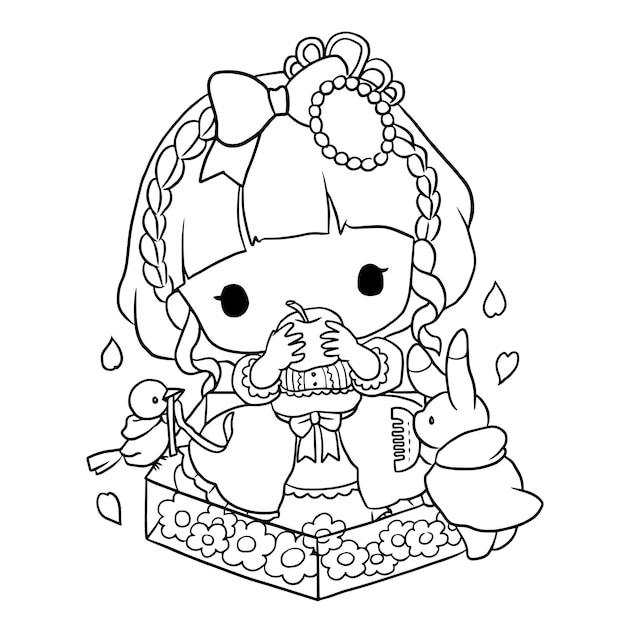 coloring page kawaii character cartoon drawing manga anime girl cute for kids