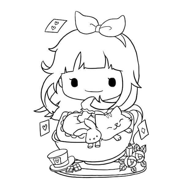 coloring page kawaii character cartoon drawing manga anime girl cute for kids