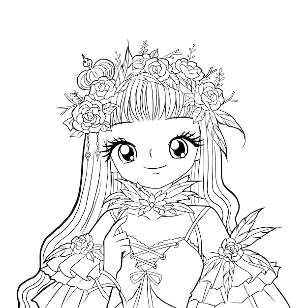 coloring page kawaii character cartoon drawing manga anime girl cute for kids