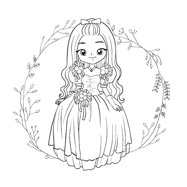 girl cartoon doodle kawaii anime coloring page cute illustration