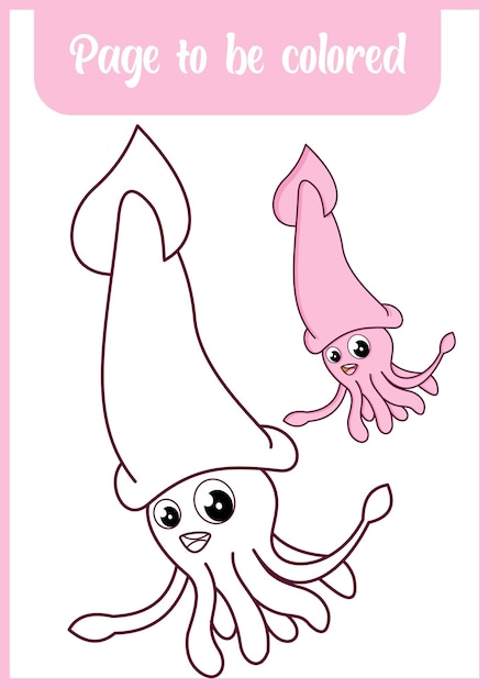 Vector coloring page for kid cute squid