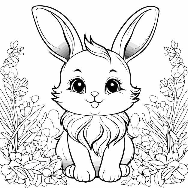 Coloring page for kids cudly baby kid fairy bunny's cute fluffy cartoon style thick lines