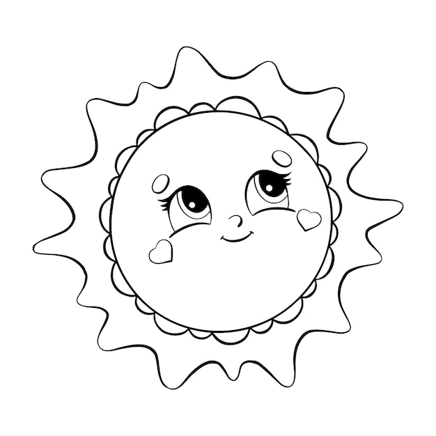 Coloring page for kids cute sun Digital stamp Cartoon style character
