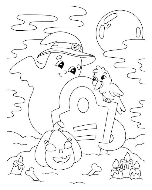 Coloring page for kids Digital stamp Cartoon style character