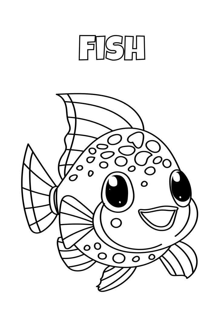 Coloring page for kids features a fun fish in a creative coloring book