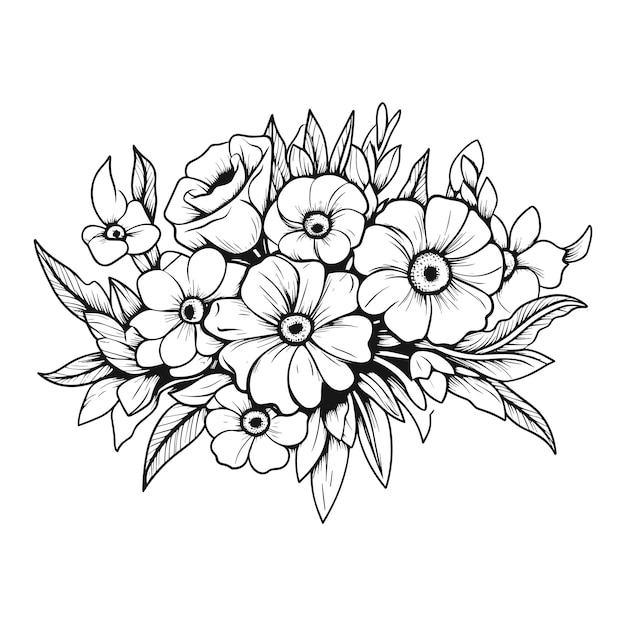 Premium Vector | Coloring page for kids flowers bouquet simple