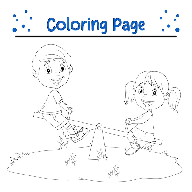 Coloring page kids playing seesaw park