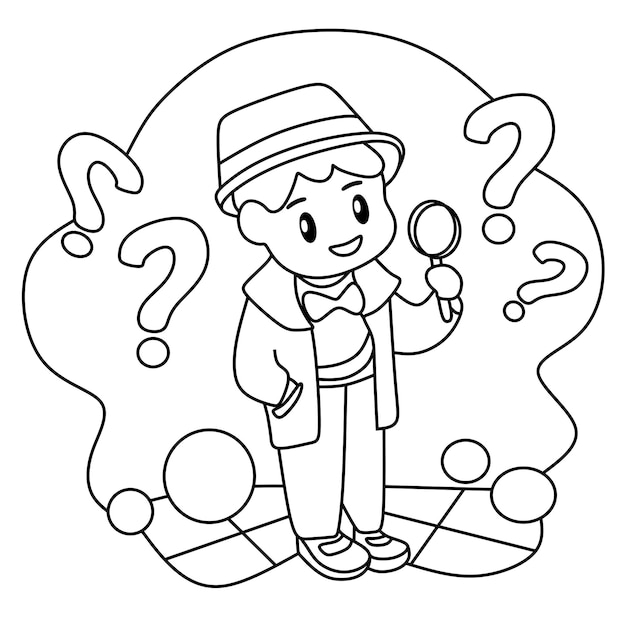 Coloring page for kids profession cartoon detective