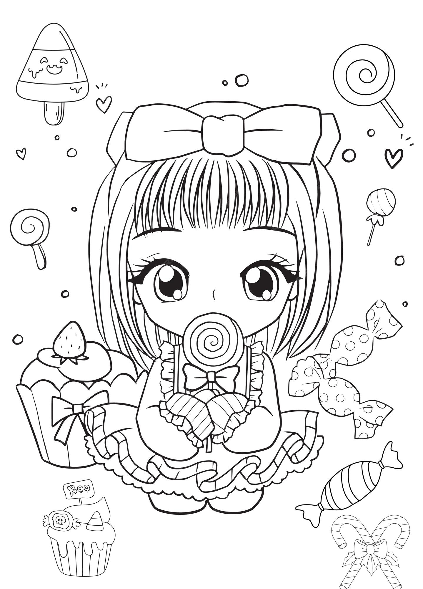 Chibi Coloring Pages 15906867 Vector Art at Vecteezy