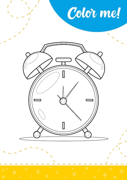 coloring page for kids with alarm clock a printable worksheet vector illustration