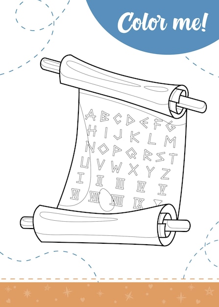 Coloring page for kids with cartoon ancient scroll